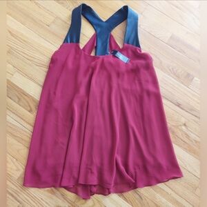 Bisou Bisou Burgundy and Black Faux Leather Sleeveless Tunic